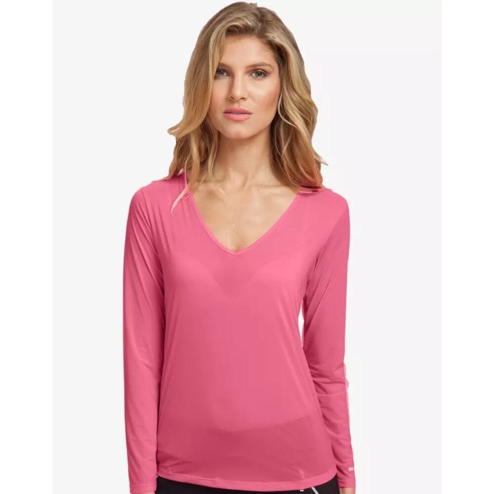 Jamie Sadock Sunsense UVP Long Sleeve V-Neck Lightweight Top Neon Pink Size XXL